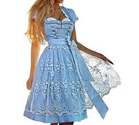 Midi - Vestido tirolés para mujer, vestido tirolés con encaje, incluye delantal tirolesa, blusa tirolesa para Oktoberfest, ocasiones especiales, H-azul, S