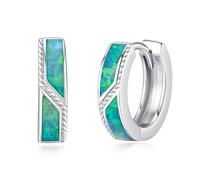 Midir&Etain Pendientes de aro de ópalo para hombres y mujeres, plata de ley 925, 15 mm, aretes de ópalo verde, hipoalergénicos, joyería de cumpleaños, día de la madre, regalos para niñas y niños