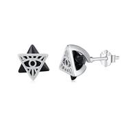 Midir&Etain Pendientes de tuerca de ónix negro, plata de ley 925, diseño de ojo de la providencia, nudo celta, vikingo, joyería de ónix negro para mujeres y hombres, 10mm, Plata de ley, ónix negro