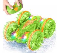 MidiVix Vehículo anfibio teledirigido, 90 min de tiempo de reproducción, 2,4 GHz, doble lado acrobacias, coche teledirigido con luz LED, rotación 4WD 360°, piscina y juguetes al aire libre, regalos