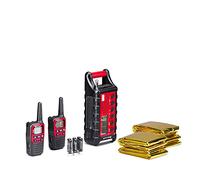 Midland- Kit Emergencia Outdoor EK35, 2 Walkie Talkie Alcance 6Km XT30 Sin Licencia, Power Bank 2600mAh con Carga USB, Linterna LED, 4 Mantas Térmicas Supervivencia, Señal SOS Morse, Pilas Recargables
