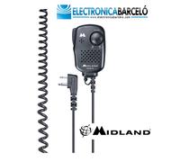 Midland- Micrófono Altavoz MA26-XL para Walkie Talkie, Control Volumen Integrado, Conector L 2 Pines, Solo PTT para Transmisión Precisa, Cable Enrollado, Compatible con Radios Serie G7, G9, XT, XT Pro