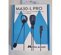 Midland MA30-L Pro Auricular con Micrófono Boom 2 Pin, Compatible con Walkie Talkie G7 Pro, G9 Pro, Línea XT y XT Pro, Comunicación Clara y Reducción de Ruido, Función VOX/PTT - Manos Libres Oreja