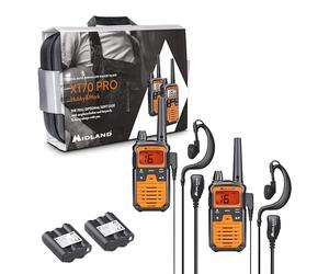 Midland - Walkie Talkie Profesional Largo Alcance XT70 PRO Doble Hobby & Work, 2 Radioaficionados Full Optional, Maletín y Accesorios - 101 Canales PMR446, Waterproof IPX4, 12Km, Autonomía 17H, VOX