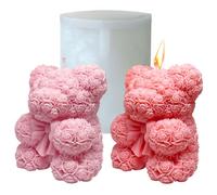 Midnadiy 3D moldes de silicona de oso, molde de vela de oso rosa, molde de silicona de vela de oso flor, moldes de fundición, moldes de velas DIY para jabones caseros, regalos de San Valentín(pequeño)