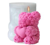Midnadiy 3D moldes de silicona de oso, molde de vela de oso rosa, molde de silicona de vela de oso flor, moldes de fundición, moldes de velas DIY para jabones caseros, regalos de San Valentín（S）