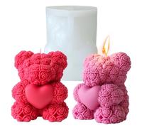 Midnadiy 3D moldes de silicona de oso, molde de vela de oso rosa, molde de silicona de vela de oso flor, moldes de fundición, moldes de velas DIY para jabones caseros, regalos de San Valentín(pequeño)