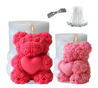 Midnadiy 3D moldes de silicona de oso, molde de vela de oso rosa, molde de silicona de vela de oso flor, moldes de fundición, moldes de velas DIY para jabones caseros, regalos San Valentín（M+XL）