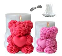Midnadiy 3D moldes de silicona de oso, molde de vela de oso rosa, molde de silicona de vela de oso flor, moldes de fundición, moldes de velas DIY para jabones caseros, regalos de San Valentín（S+M）