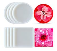 Midnadiy 8 Moldes de Posavasos de Resina, Moldes de Silicona Duraderos, Moldes de Manualidades DIY para Concreto, Cemento, Resina Epoxi, Terrazo de Jesmonita (Round+square)