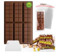 Midnadiy molde de silicona para chocolate, molde de silicona para 6 tabletas de chocolate con rascador y bolsa de 100 unidades, molde de chocolate de Dubai para bombones de praliné de chocolate