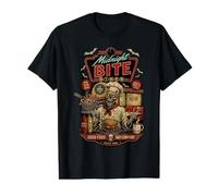 Midnight Bite Diner Spooky Skeleton Chef Gráfico Camiseta gráfica económica