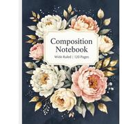 Midnight Bloom Composition Notebook: Wide Ruled Notebook with Elegant Floral and Butterfly Cover, 120 Pages