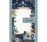 Midnight Blue Steampunk Junk Journal Pages - 6x9 Celestial Industrial Scrapbooking Paper - 100 Decorative Writing Sheets with Moon Phases, Telescopes, Steampunk Owl and Deep Sea Ephemera