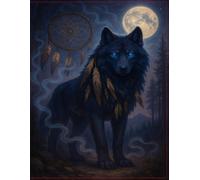 Midnight Blue Wolf Under the Full Moon Notebook