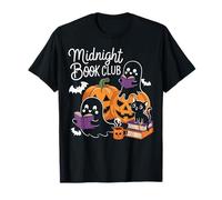 Midnight Book Club Ghosts Pumpkins Bats Cat Camiseta