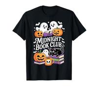Midnight Book Club Ghosts Pumpkins Bats Cat Camiseta