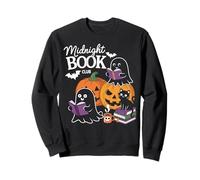 Midnight Book Club Ghosts Pumpkins Bats Cat Sudadera