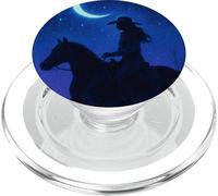 Midnight Cowgirl Ride Crescent Moon Western Night Estética PopSockets PopGrip para MagSafe