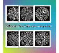 Midnight Floral Mandalas coloring book: 50 Hand-Drawn Botanical Patterns on Black background, not AI generated (Traditional)