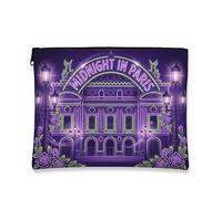Midnight in Paris - Bolsa de maquillaje vintage con diseño floral de neón para mujer, organizador portátil de lona con cremallera, bolsa de aseo de noche para el cuidado de la piel, Violeta, 7x9 Inch