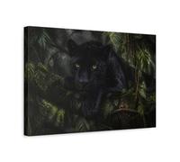 Midnight Jungle Panther Canvas Print - Living Room, Above Sofa, Black, Deep Green 18×12 inch (45×30 cm) - Horizontal / 1.25 inch (3 cm)
