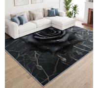 Midnight Roses - Alfombra antideslizante para sala de estar, 200 x 300 cm, lavable a máquina, de pelo bajo, antideslizante, para dormitorio, comedor, oficina, interiores