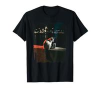 Midnight Skyline Cat Noir Smoking City Night Ilustración Camiseta