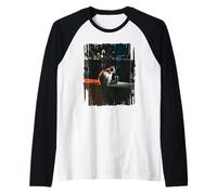 Midnight Skyline Cat Noir Smoking City Night Ilustración Camiseta Manga Raglan