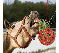 Midnight Suprise Pelota alimentadora de heno de caballo rojo, juguete colgante para caballos, bola de alimentación lenta de TPR elástica duradera para entretenimiento estable y de pasto