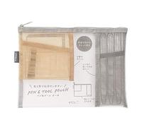 Midori - Funda de malla, estuche para bolígrafos, bolsa de herramientas, gris, Compacto