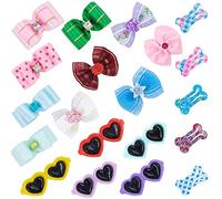 MiDube Accesorios para el Pelo del Perro Tocado del Arco, 20 Clips Lazos para el Pelo de Perro con Bandas de Goma Arcos de Pelo de Perro para Mascotas con Bandas de Goma
