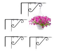 MiDube Juego de 4 soportes de metal ajustables para colgar en la pared, para cercas, jardín (interior y exterior), comederos para pájaros, farolillos y campanas de viento, color negro, ancho < 7,2 cm