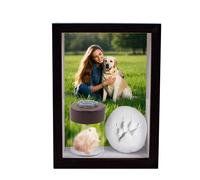 MiDube Marco conmemorativo de perro de 19,3 x 14,2 cm, con juego de huellas de patas y caja de almacenamiento de piel, marco de recuerdo para mascotas fallecidas, caja del tesoro para perros y gatos