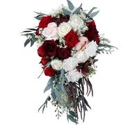 MiDuoHU Ramos de Novia y de Damas de Honor; Ramo de Novia en Forma de lágrima; Ramo de Rosas Artificiales en Cascada; Ideal para Bodas, Iglesias y decoración del hogar(A)