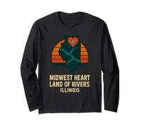 Midwest Heart Rivers Illinois Camisa Retro Brújula Mapa Manga Larga