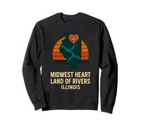 Midwest Heart Rivers Illinois Camisa Retro Brújula Mapa Sudadera