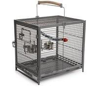 MidWest Homes for Pets Avian Adventures Poquito Avian Hotel - Jaula de viaje para aves, 48 x 39,5 x 60 cm, con soporte y 2 comederos en acero inoxidable, 1705001204, platino