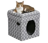 MidWest Homes for Pets Curious Cat Cube modelo 137-GYG Casa para gatos acogedora, color gris con estampado geométrico, 39,37 x 39,37 x 41,91 cm (largo x ancho x alto)