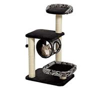 MidWest Homes for Pets Escapade - Árbol para gatos, con 4 niveles, postes rascadores con envoltura en sisal, plataforma de descanso abierta, de tamaño medio, modelo 138E-BK, estampado blanco y negro