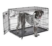 MidWest Homes for Pets iCrate modelo 1536DDU Jaula para perros recién óptimizada, con doble puerta, bandeja a prueba de fugas, patas protectoras longitud de 90,42 cm, color negro