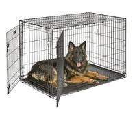 MidWest Homes for Pets iCrate modelo 1542DDU Jaula para perros recién óptimizada, con doble puerta, bandeja a prueba de fugas, patas protectoras longitud de 121,92 cm, color negro
