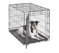 MidWest Homes for Pets - Jaula iCrate de 76 cm plegable para perros medianos, una sola puerta, panel divisor, bandeja a prueba de fugas y cierre seguro, de alambre de metal, portátil y fácil de montar