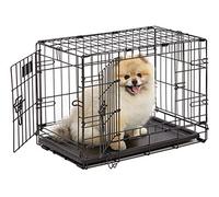 MidWest Homes for Pets iCrate modelo 1522DD Jaula para perros recién óptimizada, con doble puerta, bandeja a prueba de fugas, patas protectoras longitud de 58,42 cm, color negro