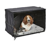 MidWest Homes for Pets - Kit de iniciación iCrate de doble puerta, pack de jaula de 91 km para perros medianos/grandes, incluye jaula, cama para mascotas, 2 cuencos y cubierta de privacidad