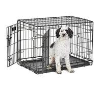 MidWest Homes for Pets Life Stages modelo 1630DD Jaula plegable para perros recién óptimizada, tamaño mediano y longitud de 76,2 cm, con doble puerta, metálica, color negro, para perros medianos