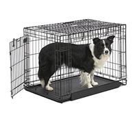 MidWest Homes for Pets Ovation - Jaula de metal plegable con doble puerta para perros, tamaño intermedio, 91 cm, puerta frontal y puerta lateral levadiza, diseño que ahorra espacio