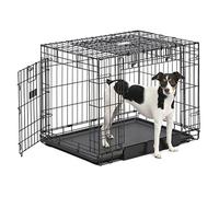 MidWest Homes for Pets Ovation - Jaula de metal plegable con doble puerta para perros, tamaño mediano, 76 cm, puerta frontal y puerta lateral levadiza, diseño que ahorra espacio