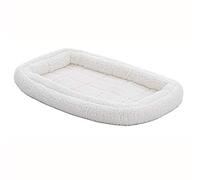 MidWest Homes for Pets QuietTime - Cama para mascotas con doble borde acolchado, colchón para jaulas de 46 cm, lavable a máquina, sujeción firme con correas elásticas, felpa blanca, tamaño XXS