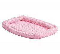 MidWest Homes for Pets QuietTime - Cama para mascotas con doble borde acolchado, colchón para jaulas de 46 cm, lavable a máquina, sujeción firme con correas elásticas, felpa rosa, tamaño XXS